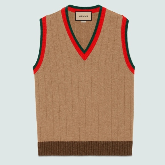 size M Gucci Camel Brown Cashmere Cable Knit Vest Web - Picture 1 of 13